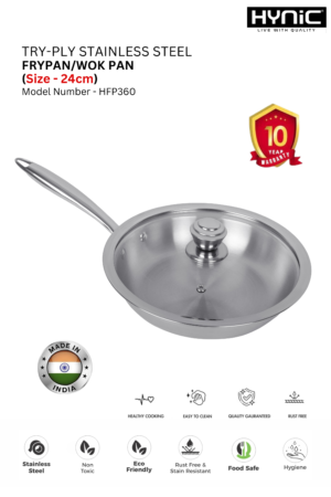 TRI-PLY STAINLESS STEEL FRY PAN WITH STEEL LID 24″ (HFP360)