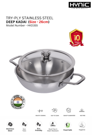 TRI-PLY STAINLESS STEEL DEEP KADAI WITH STEEL LID 26" (HKD355)