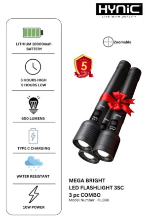MEGA BRIGHT LED FLASHLIGHT 3SC 3PC COMBO 10W (HL895)